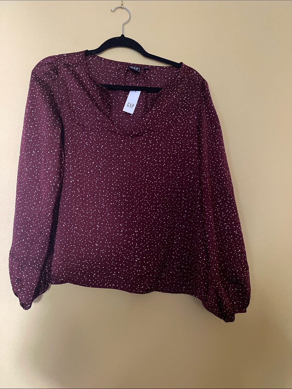 GAP Maroon Dot-Print Long Sleeve Blouse